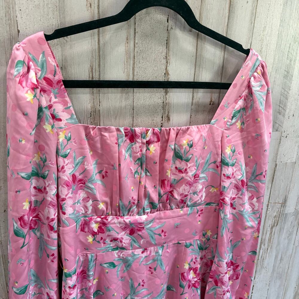 Wayf Pink Barbie Floral Square Neck Milkmaid REN Faire Dress Peplum Romantic Med - Picture 3 of 10